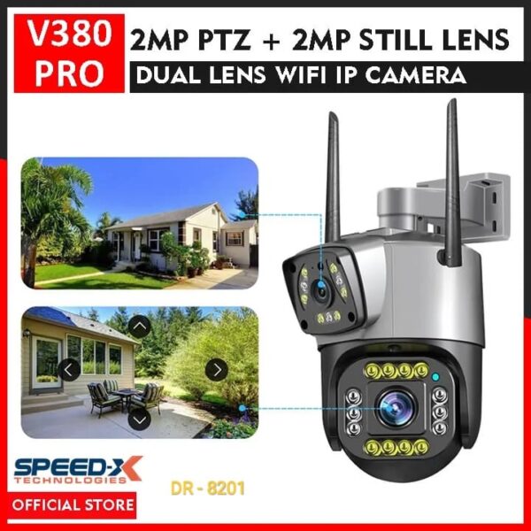 Speed-X 2MP+2MP HD Dual Lens PTZ Wi-Fi IP Camera | Outdoor Wireless CCTV Surveillance