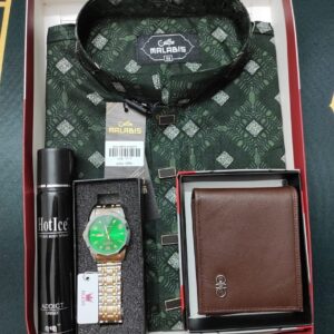 Printed Panjabi + Wallet + Olevs Watch + Perfume Cpmbo Pack | Best Gift Set